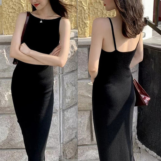 2023 New Women Simple Knit Bodycon Dress Sexy Backless Little Black Dress