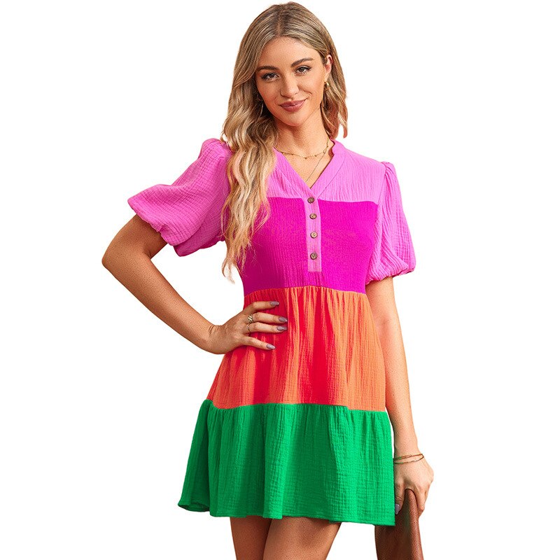 2023 Nwe Color-block Sleeved Mini Dress