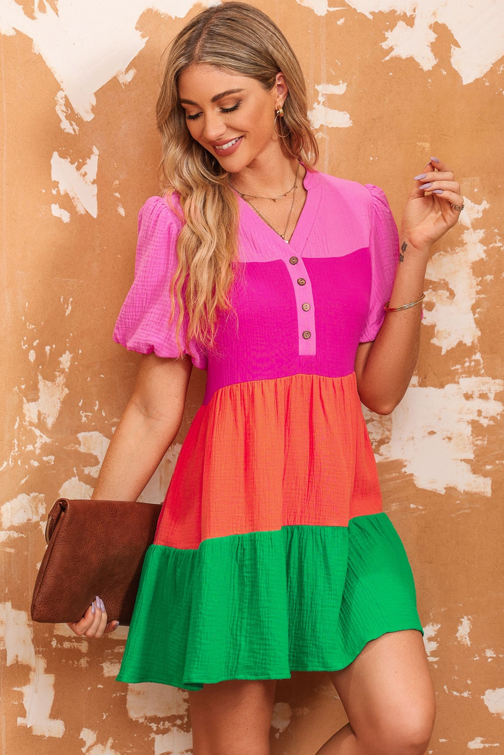 2023 Nwe Color-block Sleeved Mini Dress