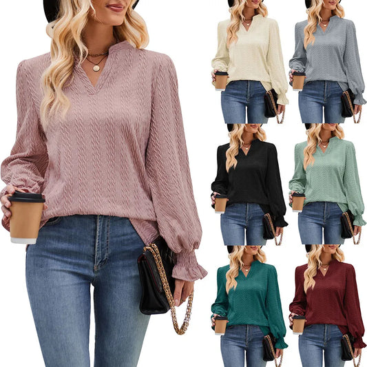 2023 Puff Sleeve Solid Color T-shirt Women's Top