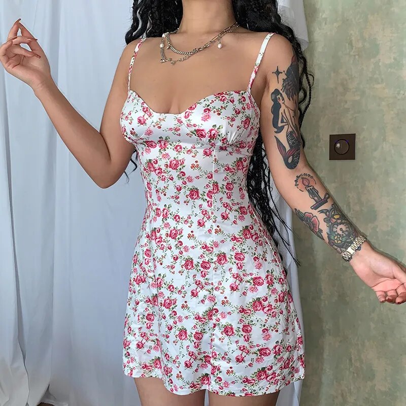 2023 Summer New Small Spaghetti Straps Floral Short Dress