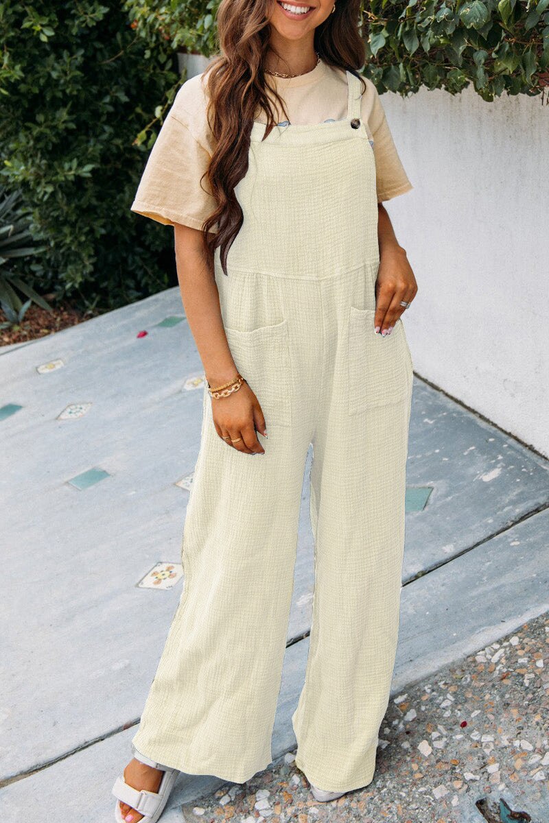 2023 Summer New Women's Casual Solid Pocket Square Neck Loose Strap Jumpsuit