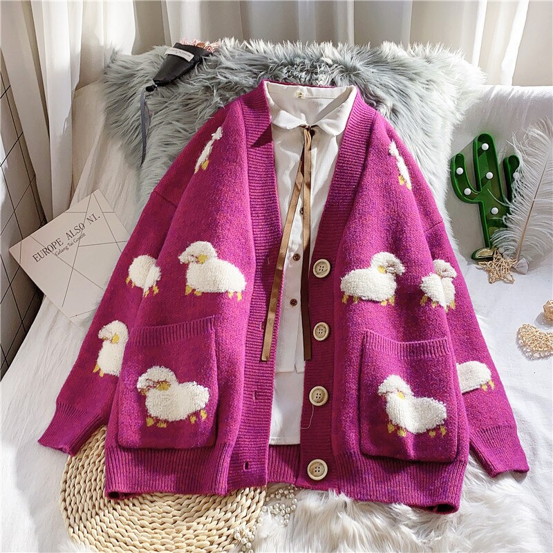 2023 Women Loose Thick Spring and Autumn Lazy Wild Knit Cardigan Sweater Coat