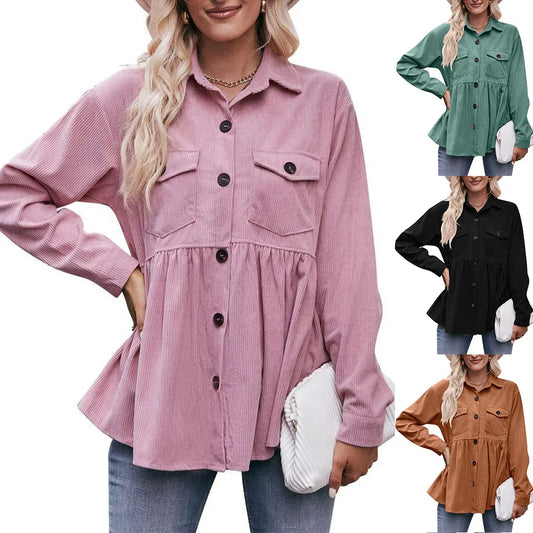 2023 Women's Autumn Winter Casual Doll Babydoll Corduroy Shirt