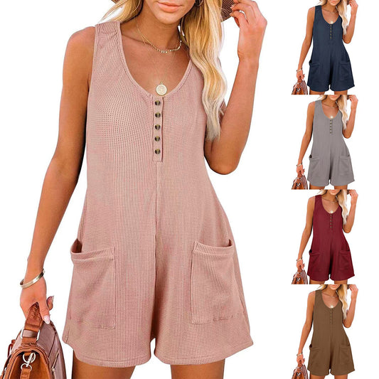 2023 Women's Casual Button Pocket Vest Jumpsuit Pants