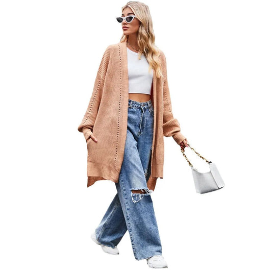 2023 fall/winter new women's solid color loose knitwear women's pocket jacket sweater woman