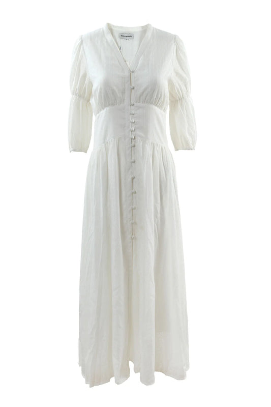 2024 Fairy Retro French V-neck White Hollow Maxi Dress