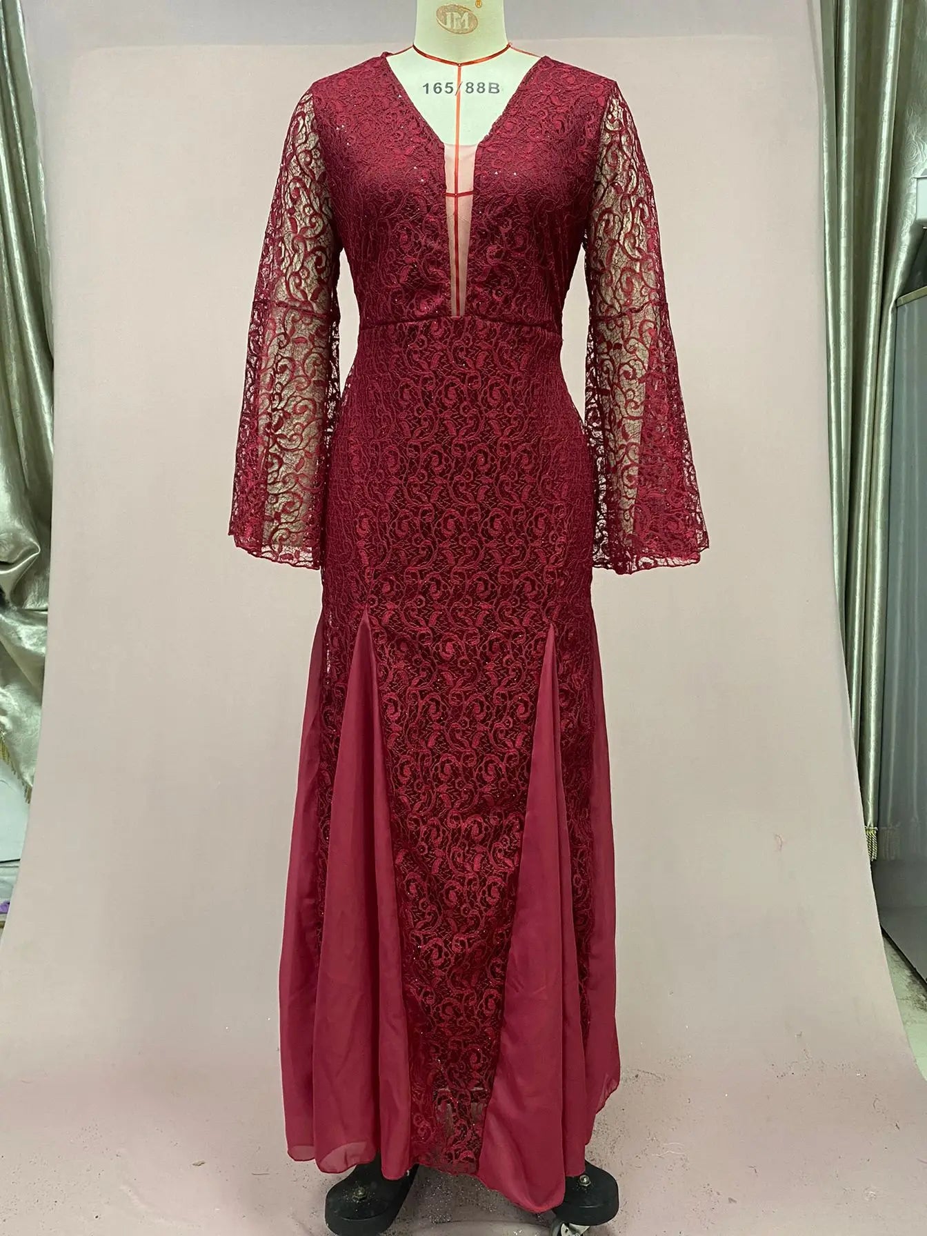 2024 Lace Long Sleeves V-neck Formal Evening Dresss