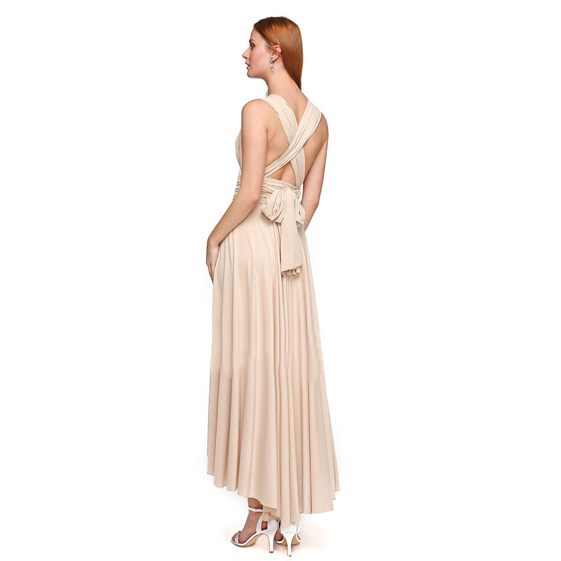 Multi-wearing High Low Backless V-neck Bridesmaid Semi-formal Dress