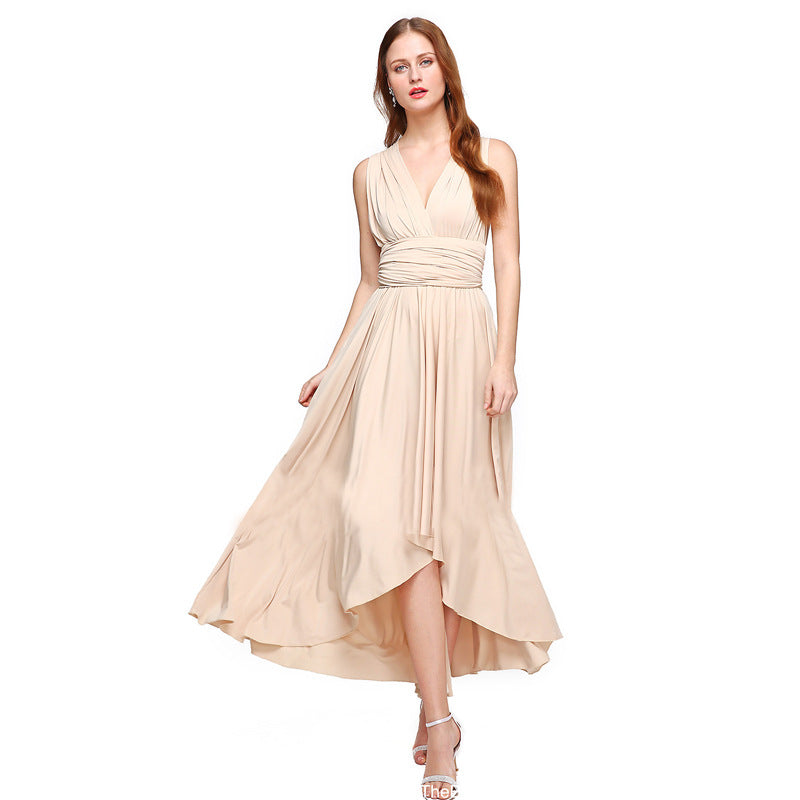 Multi-wearing High Low Backless V-neck Bridesmaid Semi-formal Dress