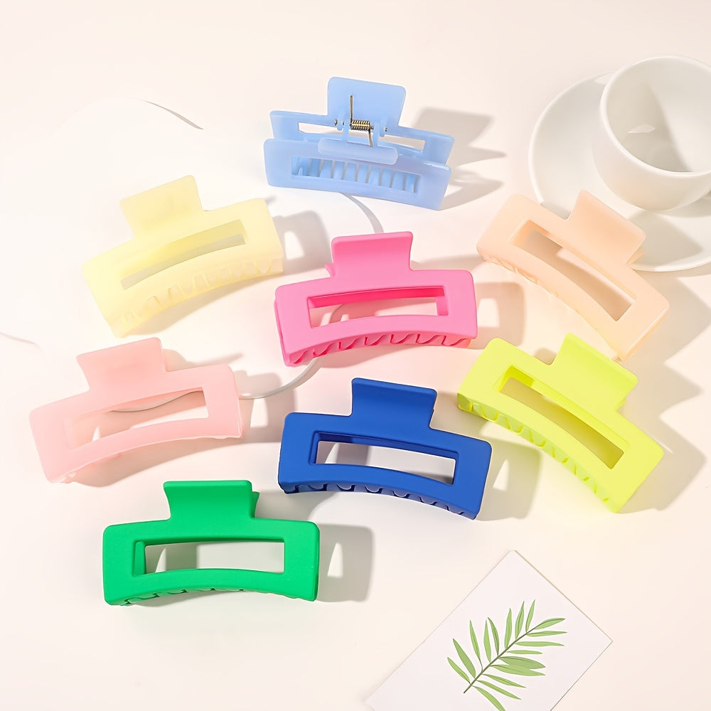 8pcs Strong Hold Hair Claw Clips for Women and Girls - Hollow Square Design for Thick and Thin Hair - Non-Slip Grip - Set of 2