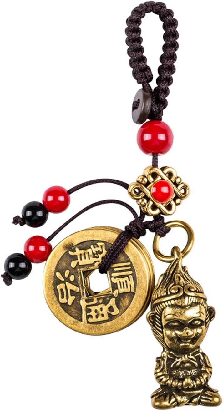 The Monkey King Sun Wukong Statue Keychain with Five Feng Shui Coins