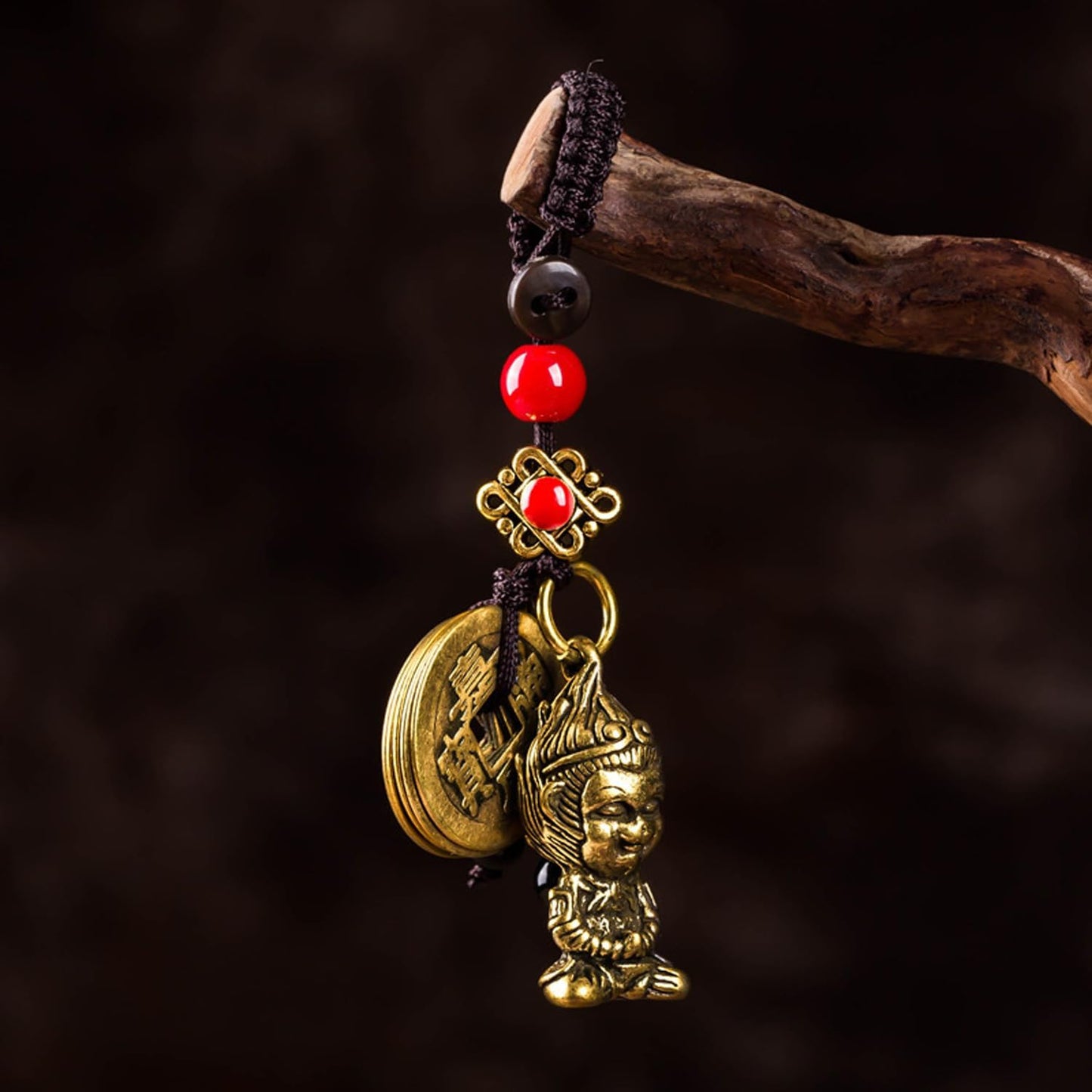 The Monkey King Sun Wukong Statue Keychain with Five Feng Shui Coins