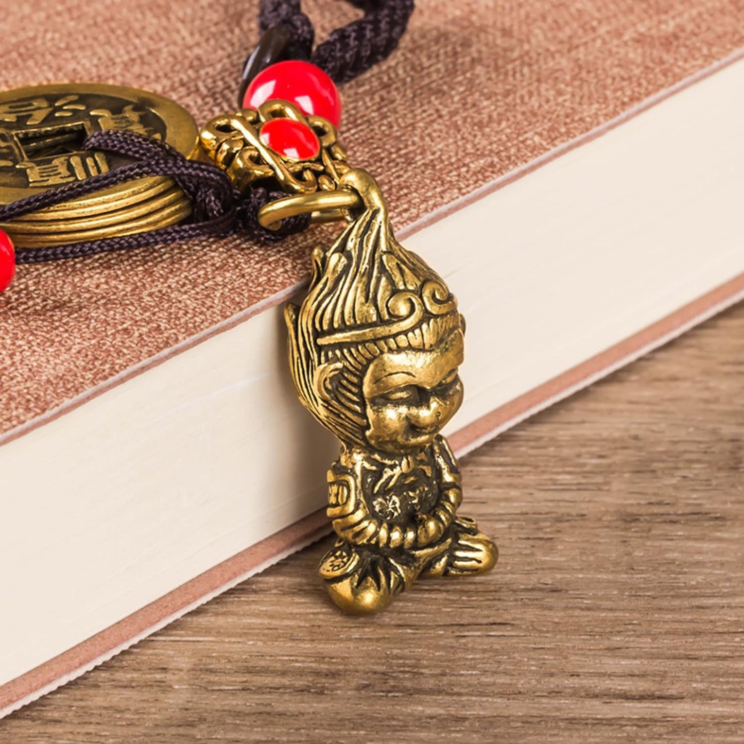 The Monkey King Sun Wukong Statue Keychain with Five Feng Shui Coins