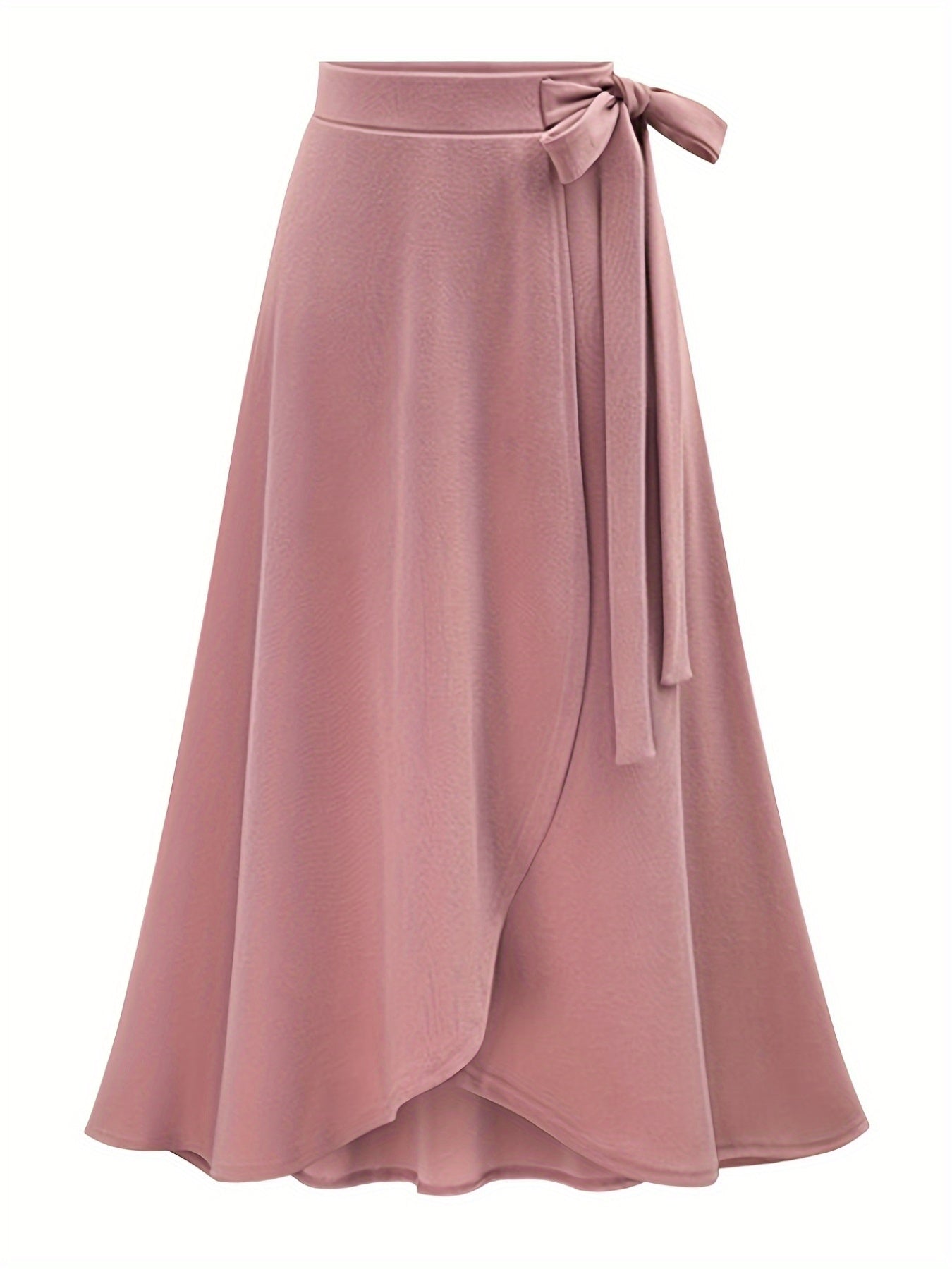 Plus Size Solid Color Side Knot Layered Maxi Skirt, Women's Plus Slight Stretch Elegant Skirt