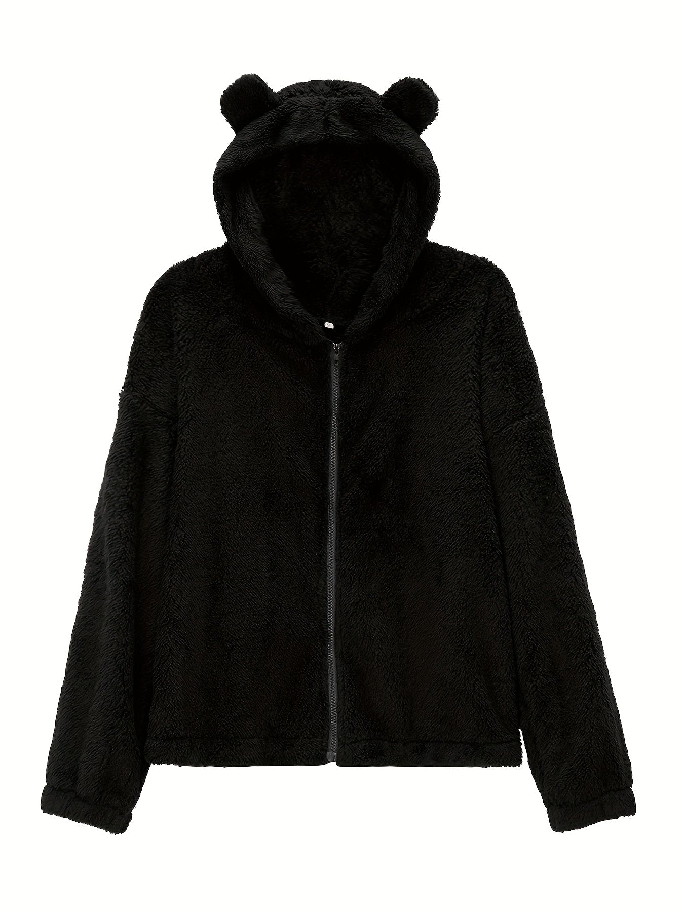 Fuzzy Cat Ears Hooded Coat, Casual Zip Up Winter Warm Outerwear, Women's Clothing