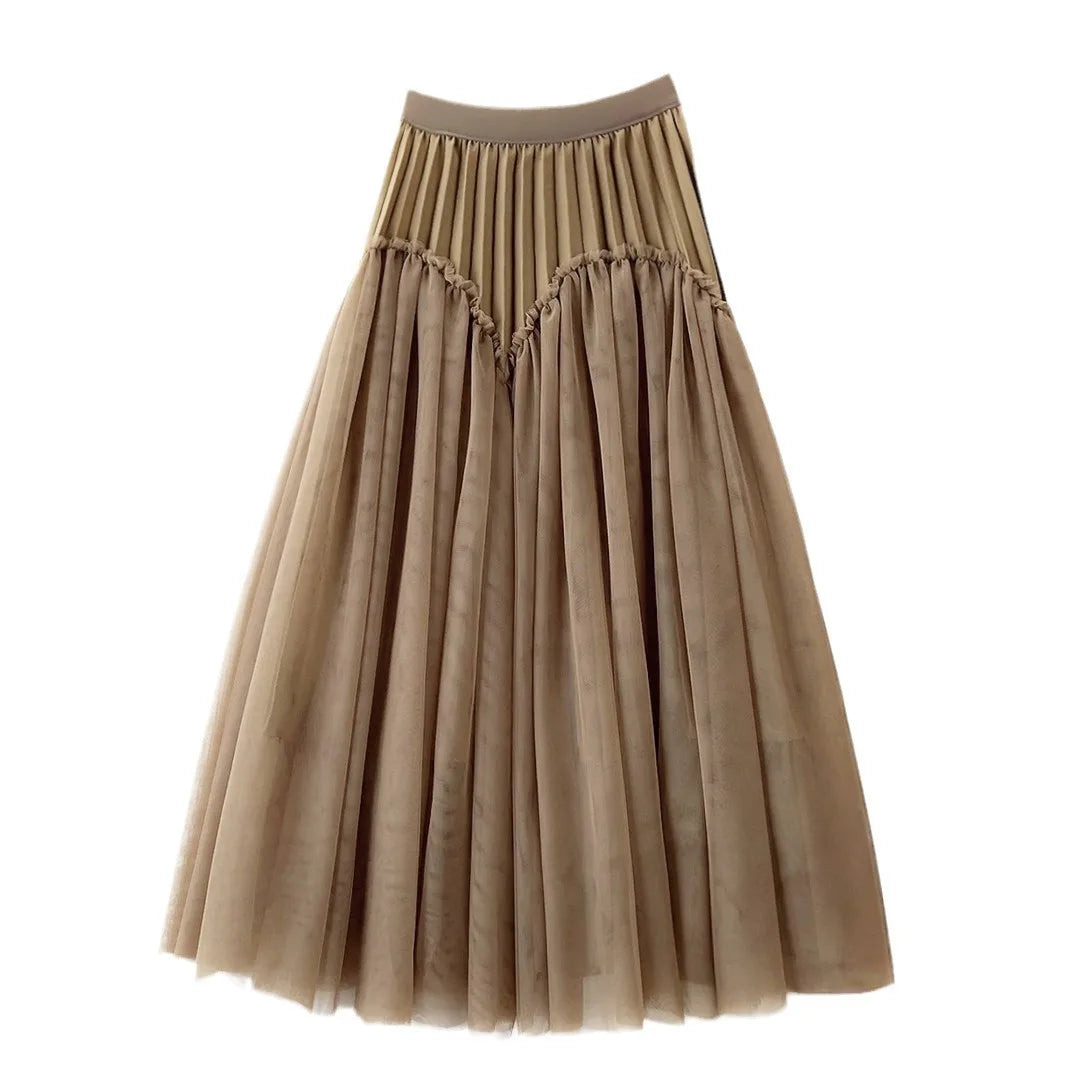 Atmospheric Pleated Puffy Mesh Autumn Spring Skirt