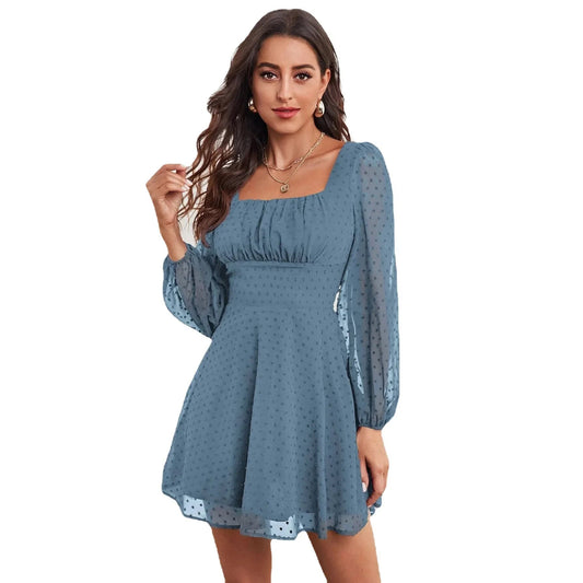 Autumn/Winter Square Neck Long Sleeve High Waist Women's Short Dress