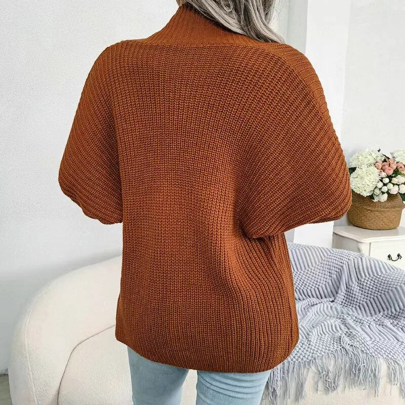 Autumn and Winter Leisure Bat Long Sleeved Loose Cardigan Knitted Sweater Coat Top Small Shirt Female