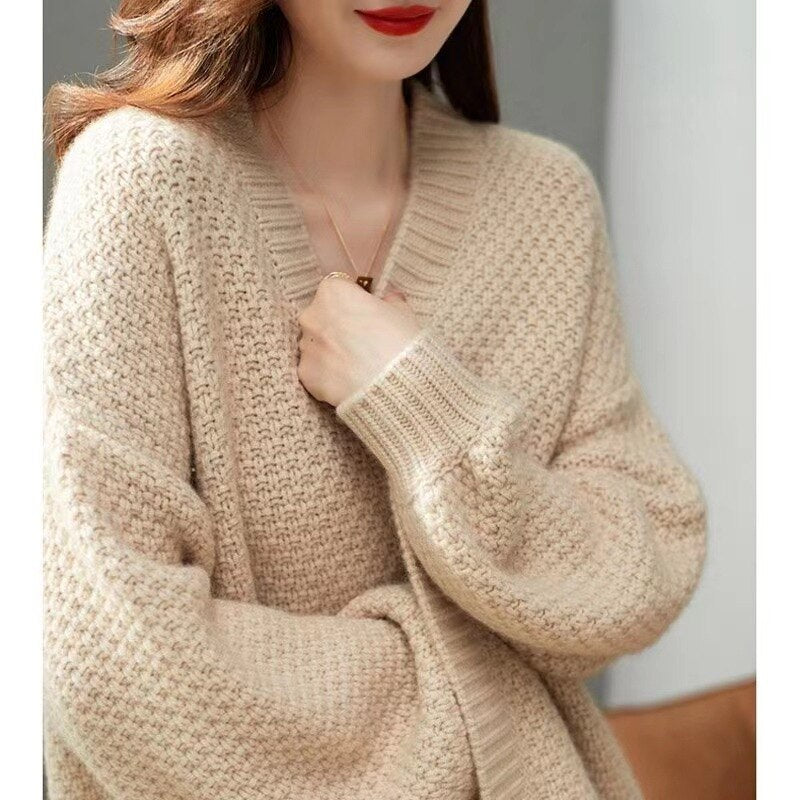 Autumn and Winter New 2023 Sweater Knit Women's Thick Loose Lazy French Retro Long Coat Cardigan