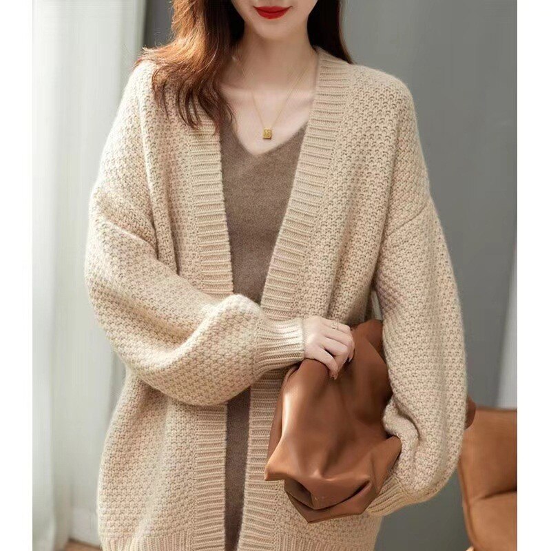 Autumn and Winter New 2023 Sweater Knit Women's Thick Loose Lazy French Retro Long Coat Cardigan