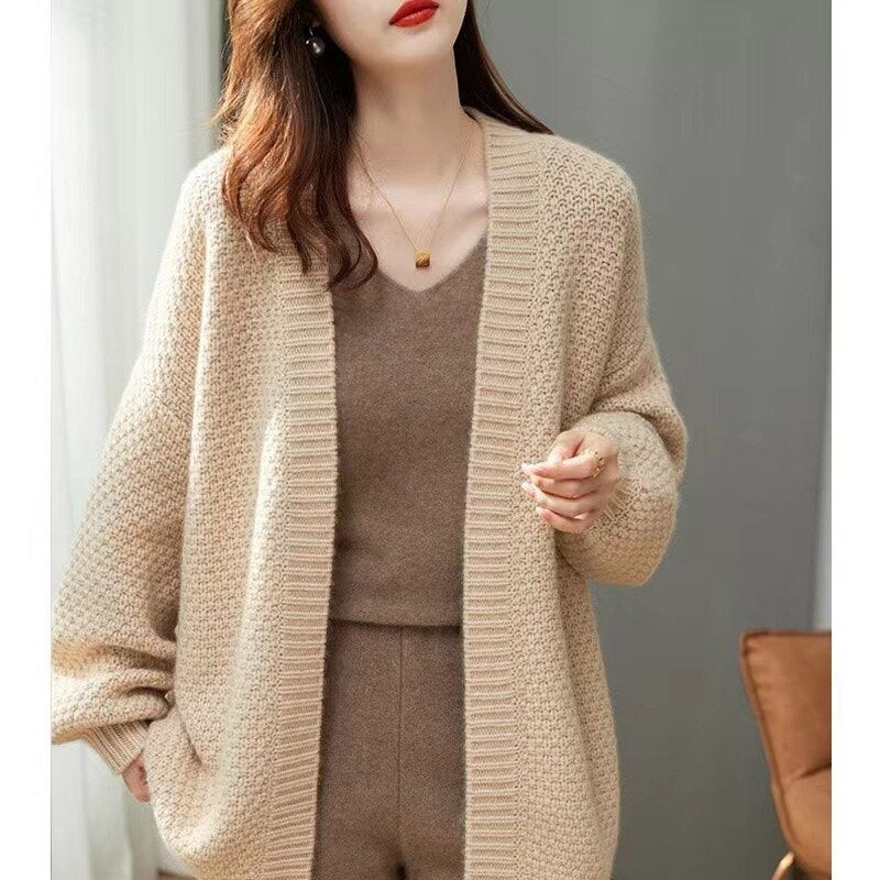 Autumn and Winter New 2023 Sweater Knit Women's Thick Loose Lazy French Retro Long Coat Cardigan