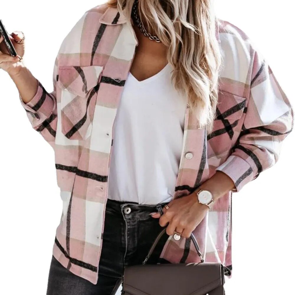 Autumn and Winter Women's Long Sleeve Casual Plaid Shirt