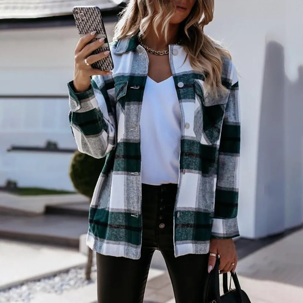 Autumn and Winter Women's Long Sleeve Casual Plaid Shirt