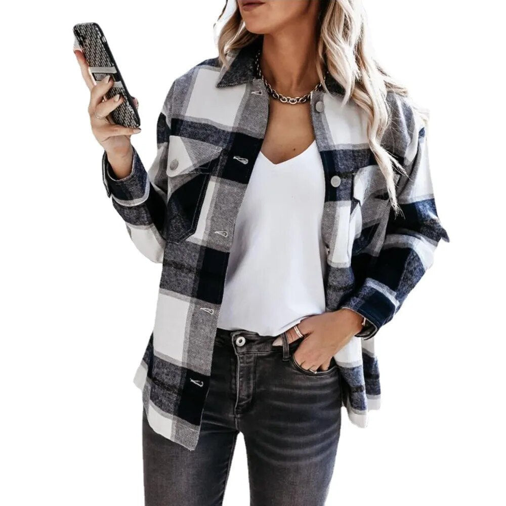 Autumn and Winter Women's Long Sleeve Casual Plaid Shirt