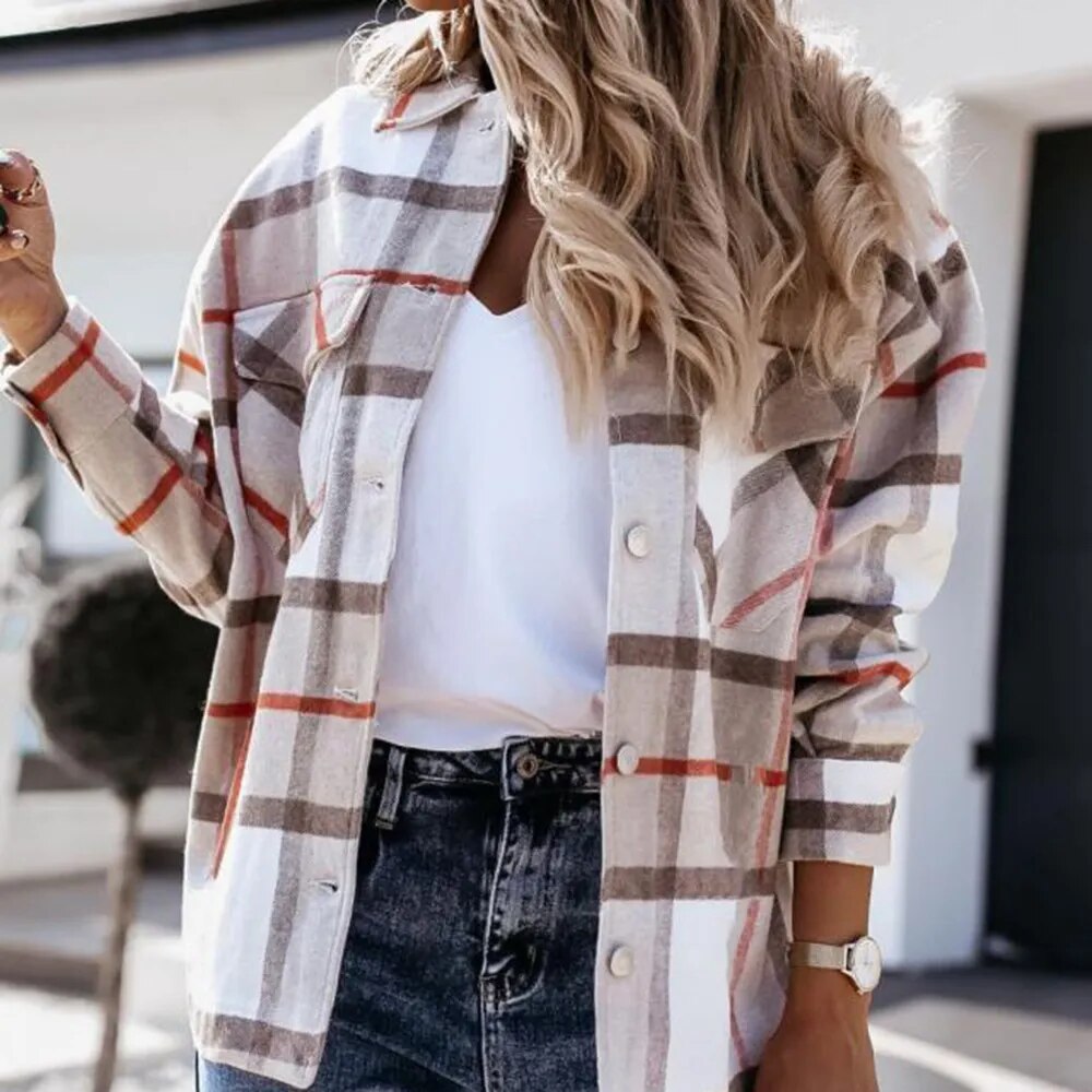 Autumn and Winter Women's Long Sleeve Casual Plaid Shirt