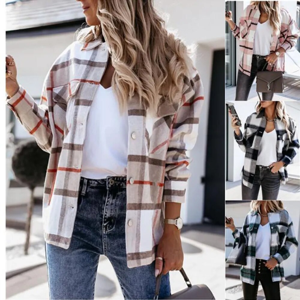 Autumn and Winter Women's Long Sleeve Casual Plaid Shirt