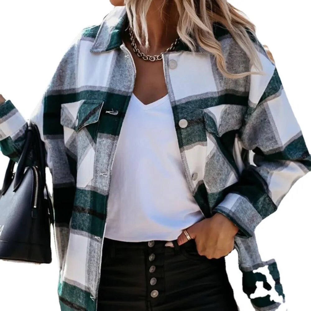 Autumn and Winter Women's Long Sleeve Casual Plaid Shirt