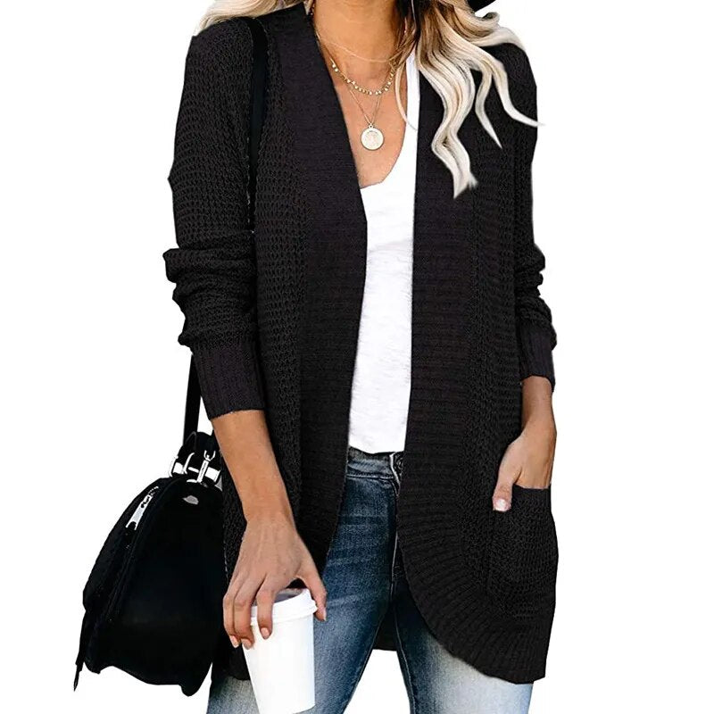 Autumn and Winter Women's Sweater Cardigan with Pockets