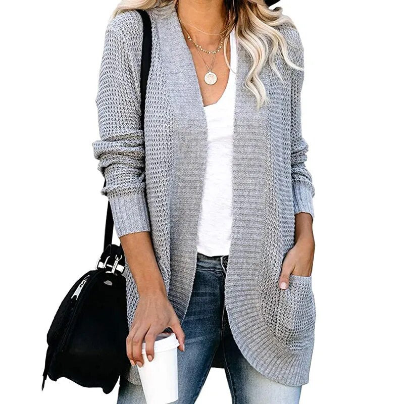 Autumn and Winter Women's Sweater Cardigan with Pockets