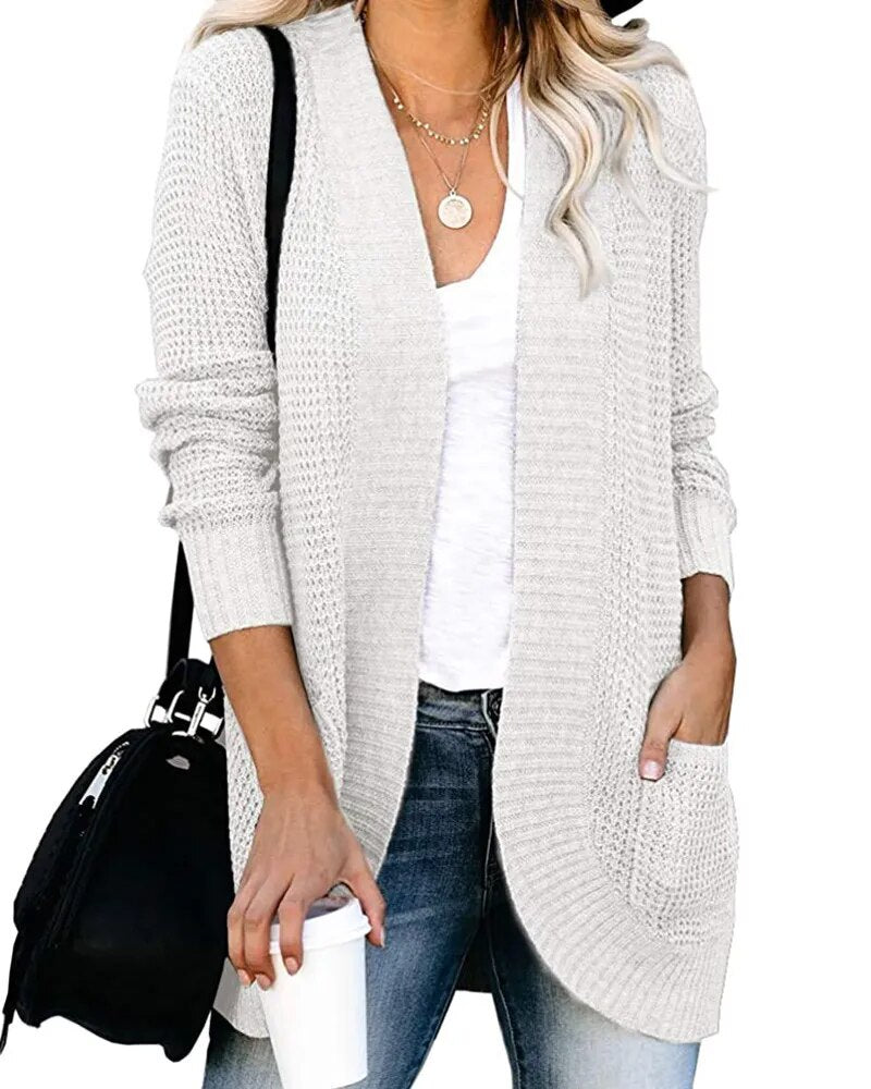 Autumn and Winter Women's Sweater Cardigan with Pockets