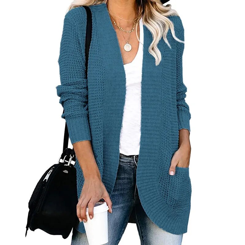 Autumn and Winter Women's Sweater Cardigan with Pockets