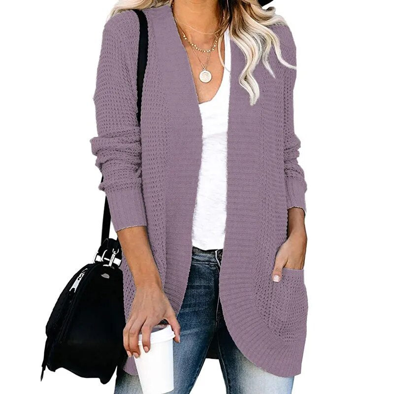 Autumn and Winter Women's Sweater Cardigan with Pockets