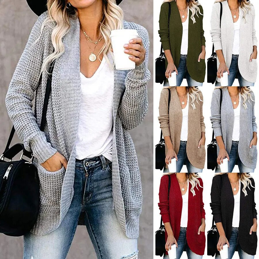 Autumn and Winter Women's Sweater Cardigan with Pockets