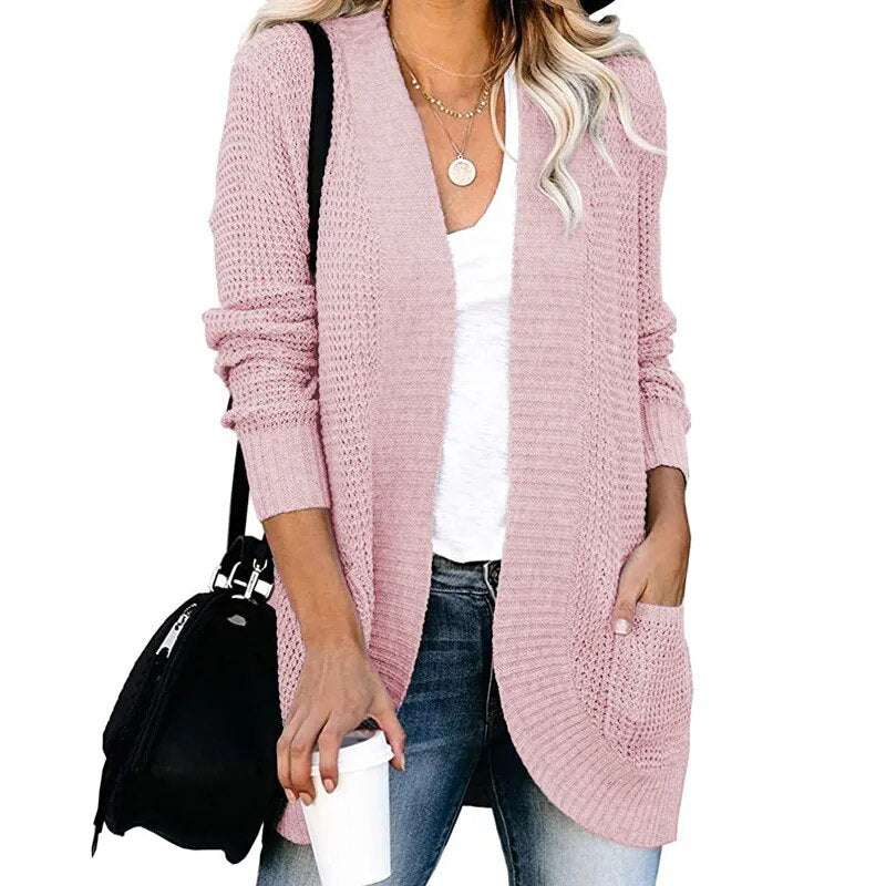 Autumn and Winter Women's Sweater Cardigan with Pockets