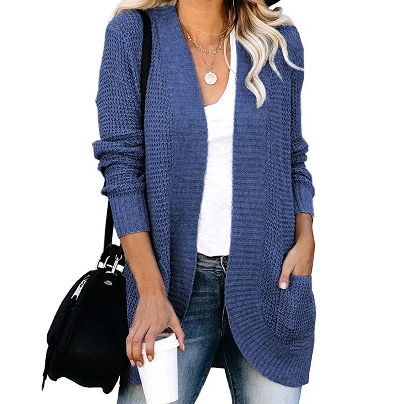 Autumn and Winter Women's Sweater Cardigan with Pockets