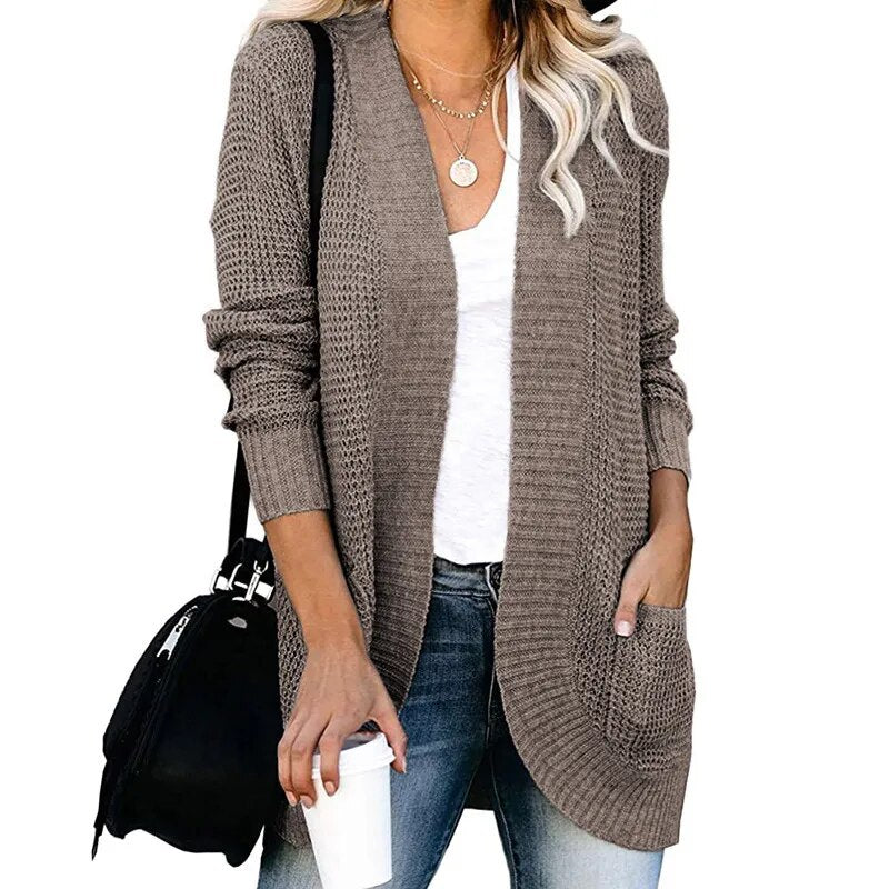 Autumn and Winter Women's Sweater Cardigan with Pockets