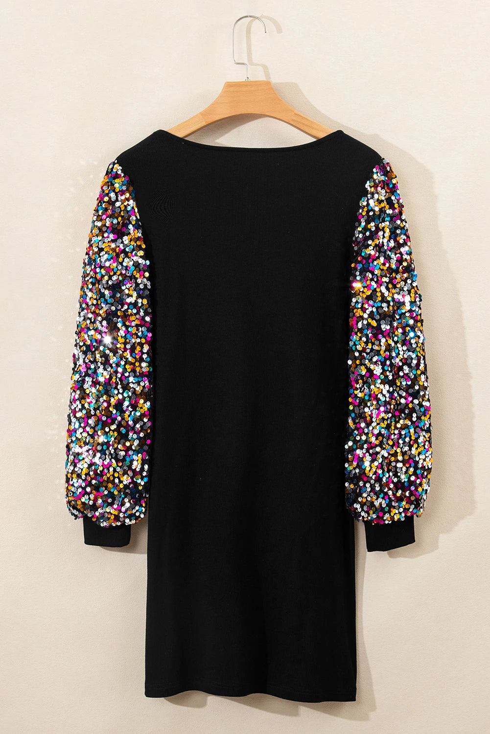 Black Sequins Long Sleeves Mini Sweater Dress