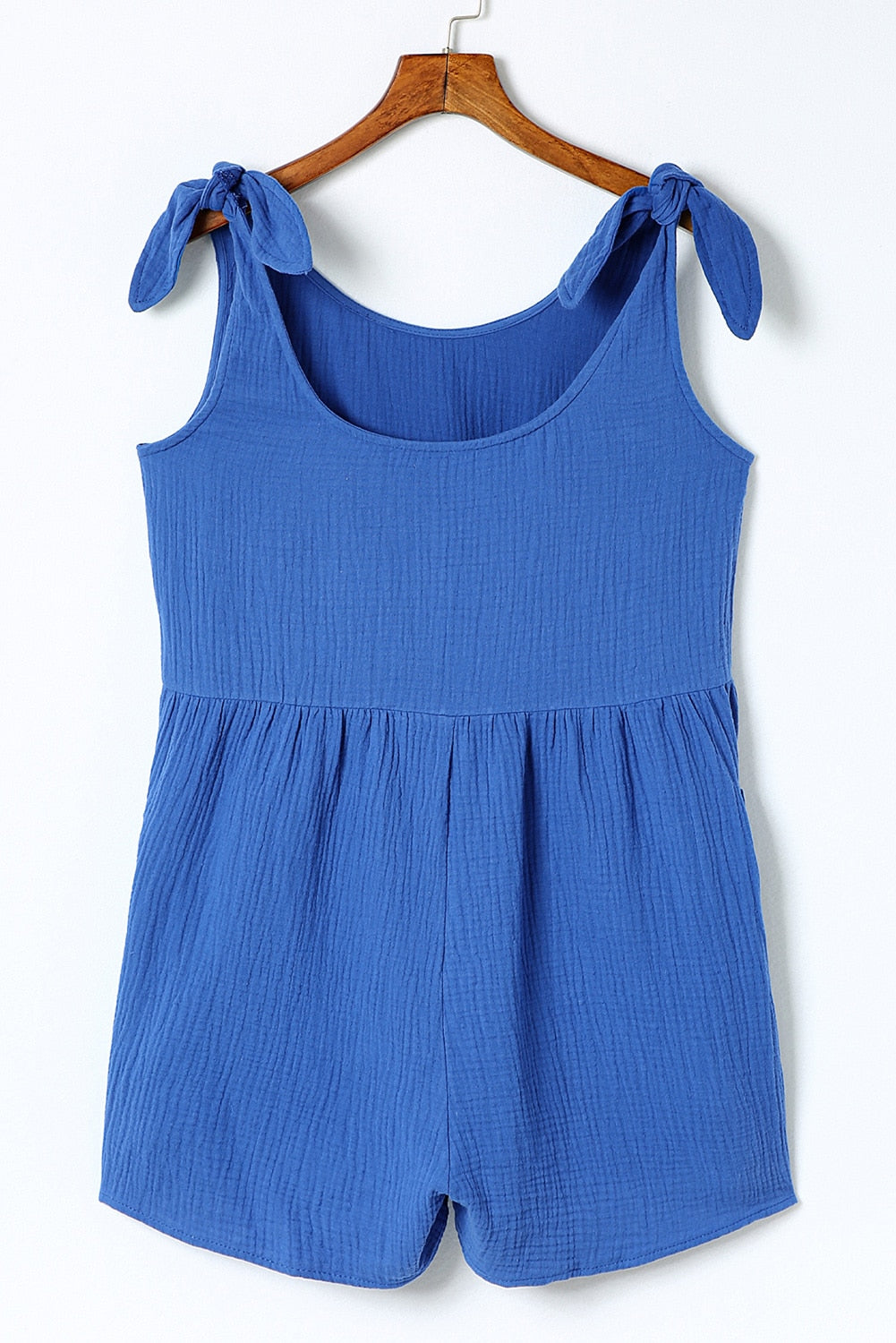 Blue Adjustable Straps Pocketed Textured Romper