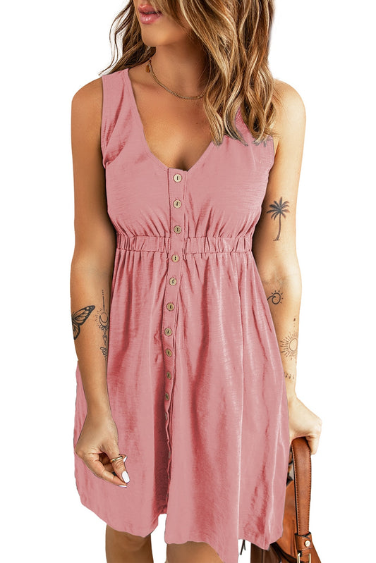 Buttons Sleeveless High Waist Mini Casual Dress