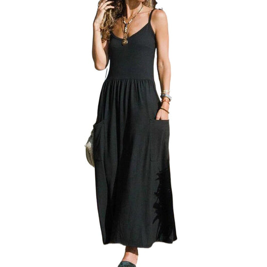 Casual Solid Color Swing Pocket Pleated Women's Dress