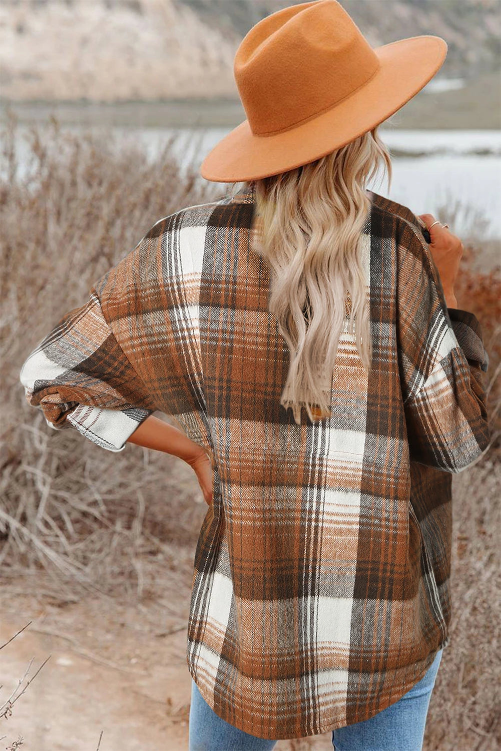 Classic Loose Plaid Flap Pockets Shacket