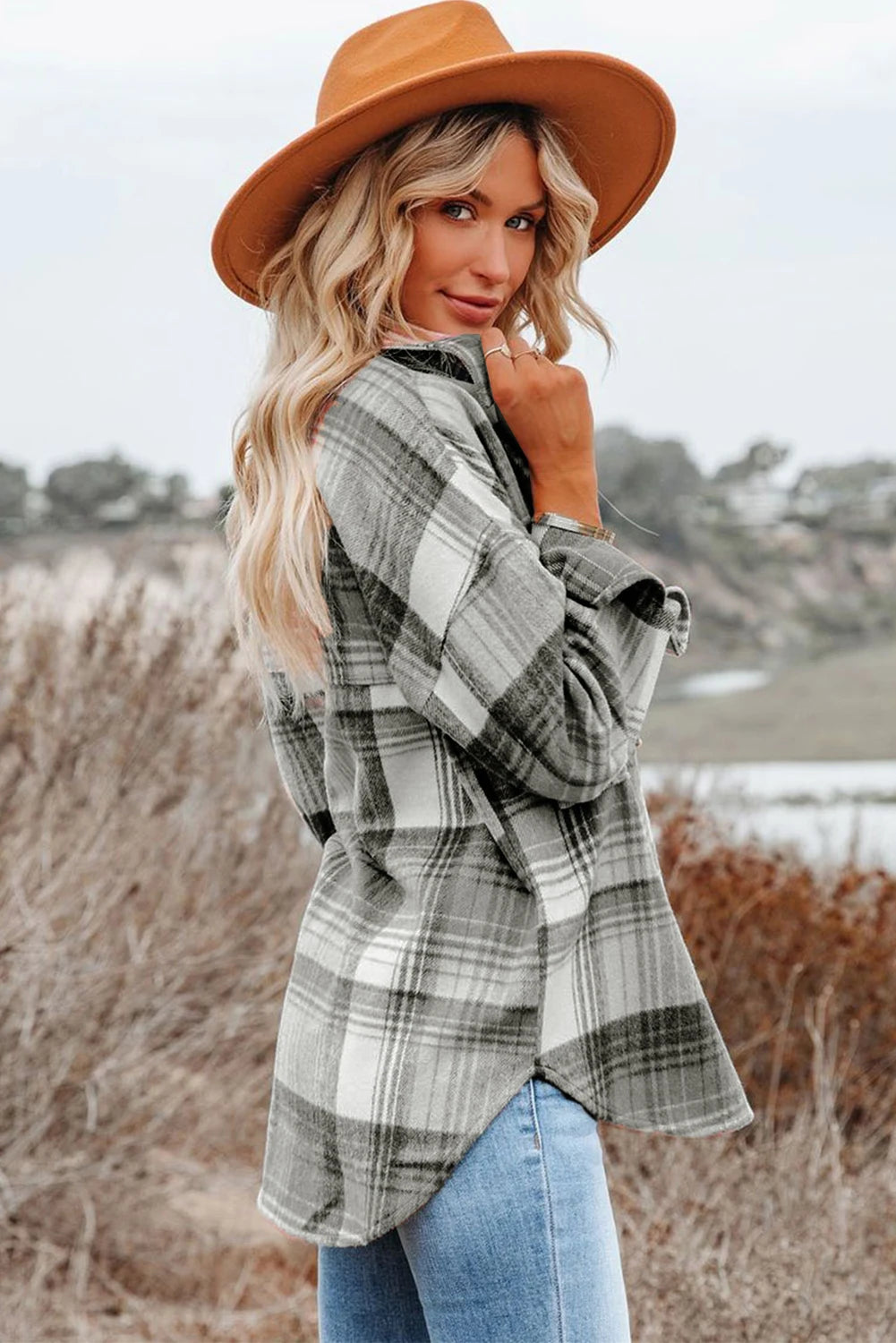 Classic Loose Plaid Flap Pockets Shacket