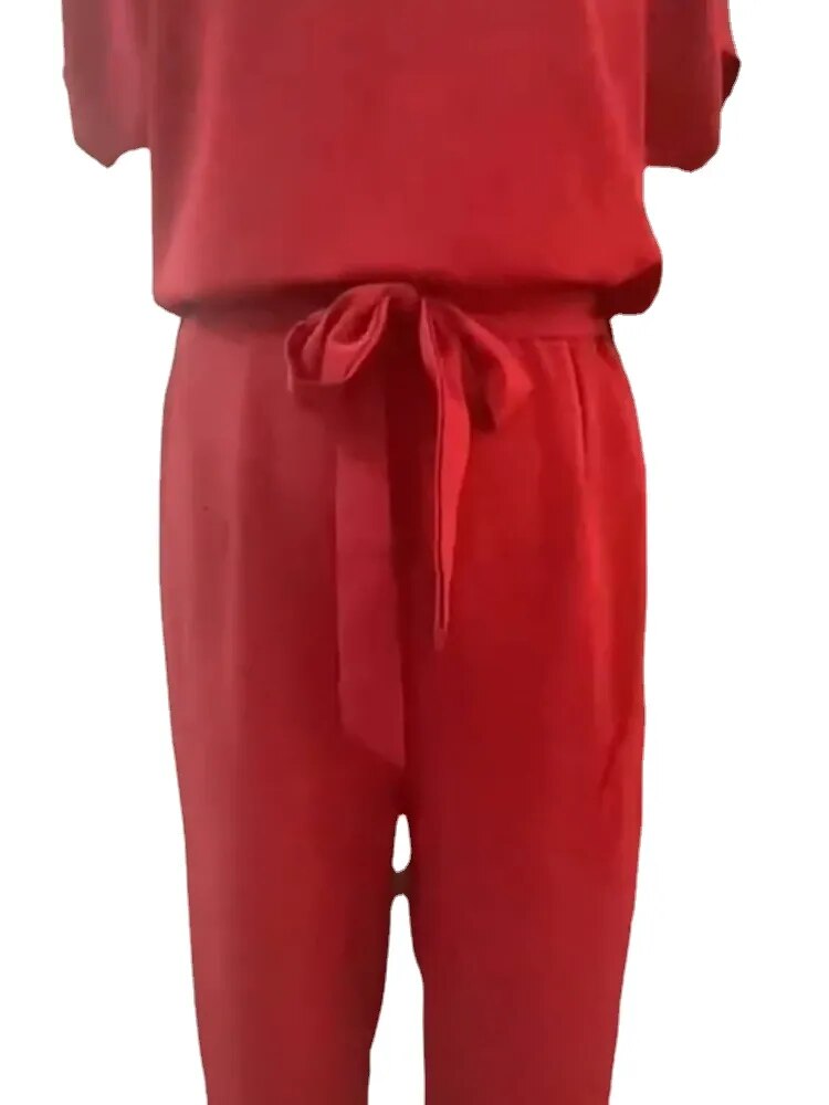 Crewneck High Waist Wide Leg Women's Long Jumpsuit