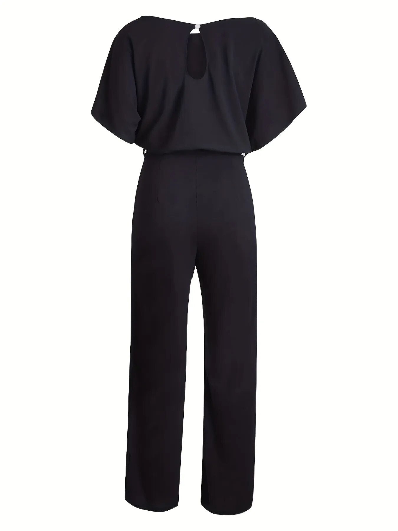 Crewneck High Waist Wide Leg Women's Long Jumpsuit