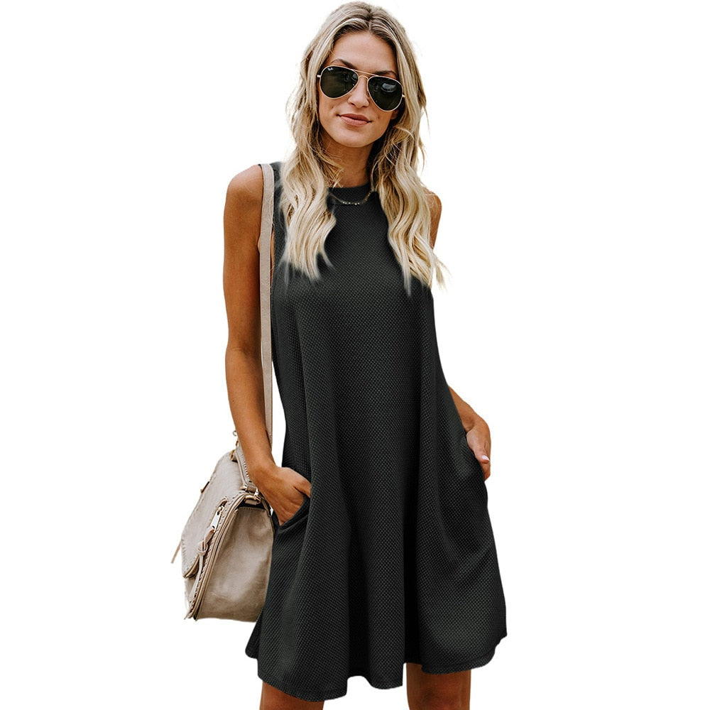 Crisscross Cut-out Back Knit Sleeveless Short Casual Dress